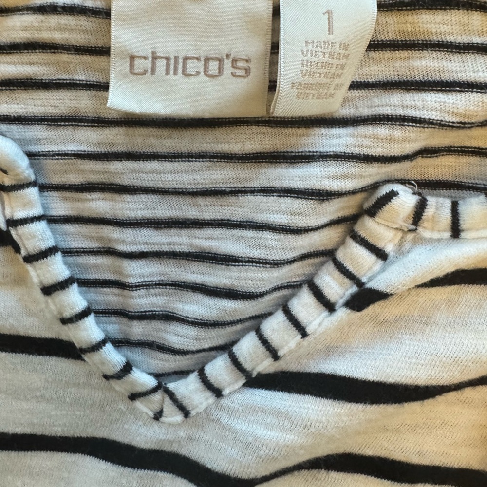 Chico’s‎ Striped Asymmetrical Hem Top – Size 1 (M) Black White Modal Blend - Picture 5 of 6